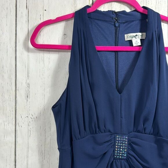 Coldwater Creek Babydoll Sleeveless Vintage V Neck Draped Embellished Blue Top - Picture 3 of 16